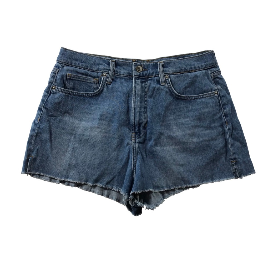 Veronica Beard Timmi High Rise Denim Shorts Sierra Blue Raw Hem Size 30